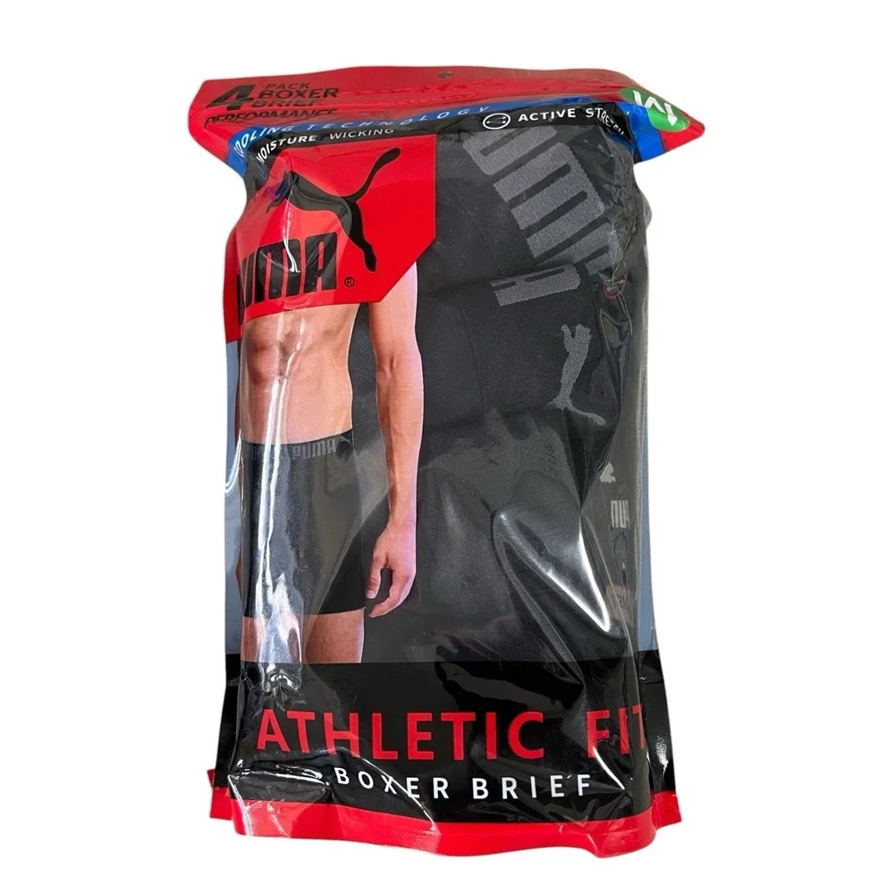 PUMA Men's‎ Boxer Briefs 4-Pack Athletic Fit  Stretch Cooling Underwear Size M